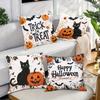 Halloween Linen Cushion Cover Trick or Treat Theme Pillowcase Cats Pumpkin Pillow Cover Halloween Party Decoration 2025