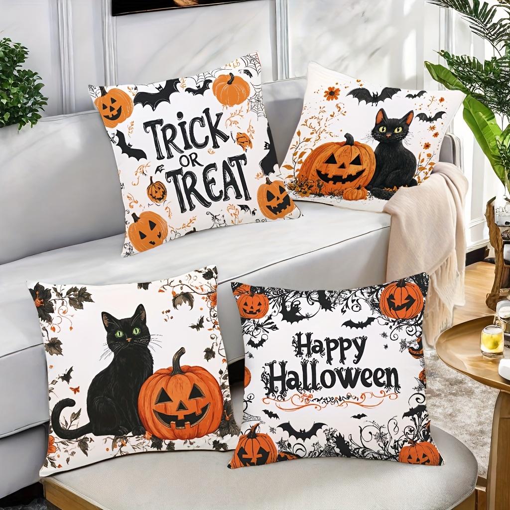 Halloween Linen Cushion Cover Trick or Treat Theme Pillowcase Cats Pumpkin Pillow Cover Halloween Party Decoration 2025
