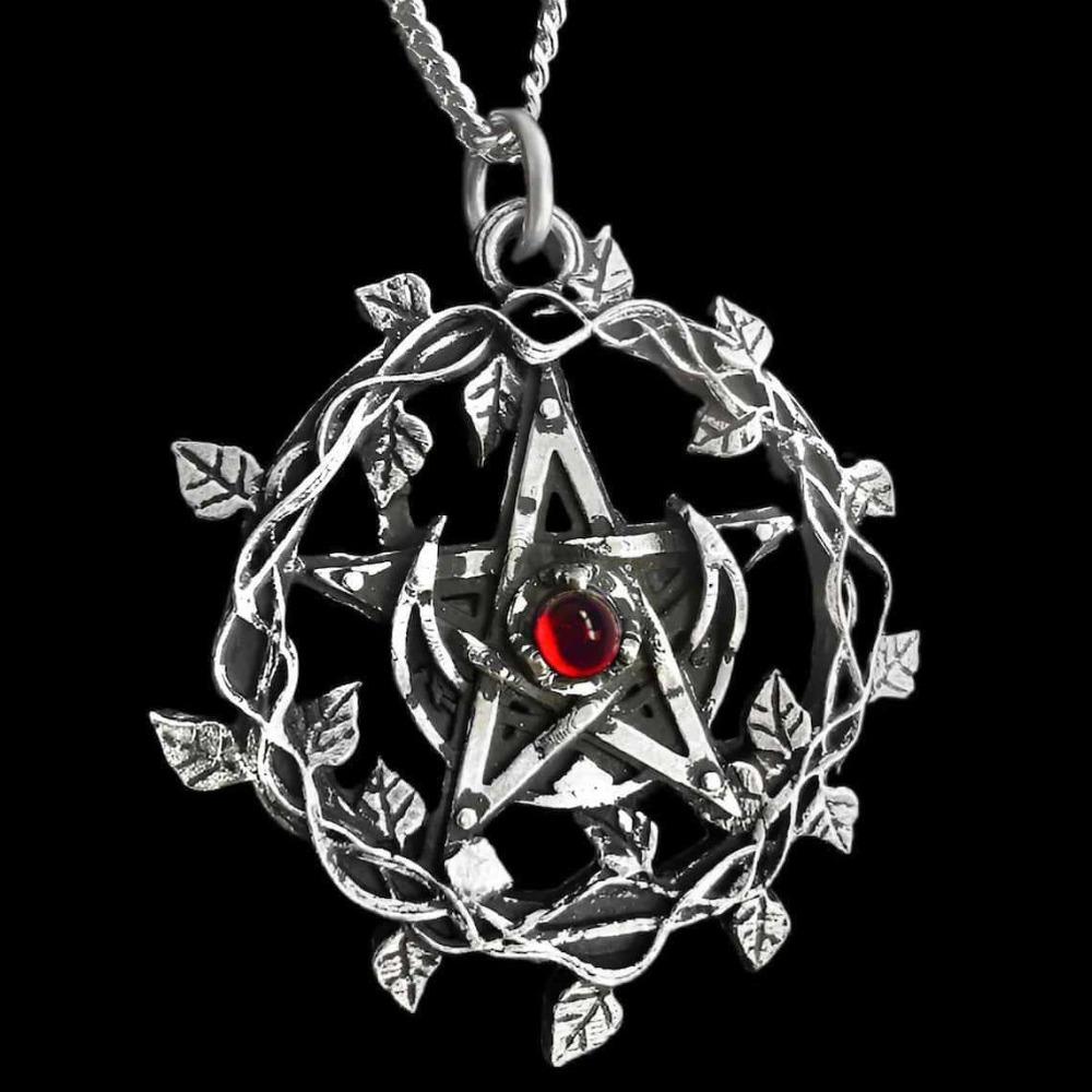 Retro Blatt-Girlande Mond Pentagramm Magischer Kreis Kristall Anhänger Halskette für Frauen Gothic Halloween Hexe Kultisten Schmuck Geschenke