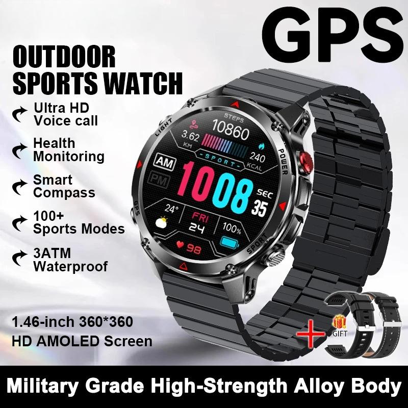 New Military Outdoor GPS Positioning SmartWatch Men Run RIDE Fitness GPS Tracer 10ATM/IP69 Compass HD call Sports Watch bracelet