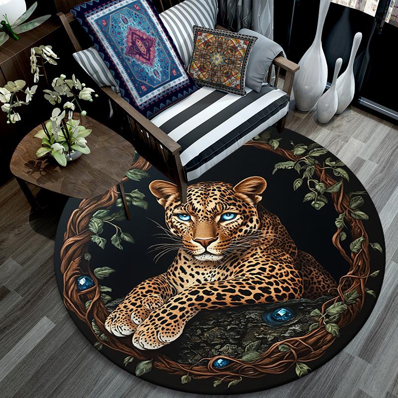 Runder Leoparden-Teppich, Teppich für Wohnzimmer, Schlafzimmer, Sofa, Spielzimmer-Dekor, Rutschfeste Fußmatte