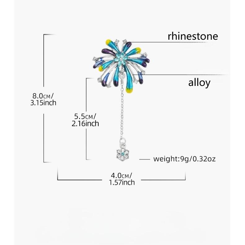 Sparkling fireworks tassel brooch, fashionable and versatile, niche and cute fireworks brooch for women, pin chest flower