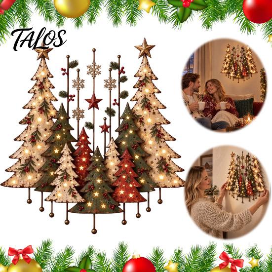 Unique Christmas Tree Ornaments Lighted Wooden Ornament, Rustic Holiday Wall Decoration with LED Yard Festive Decorations Light for Home Living