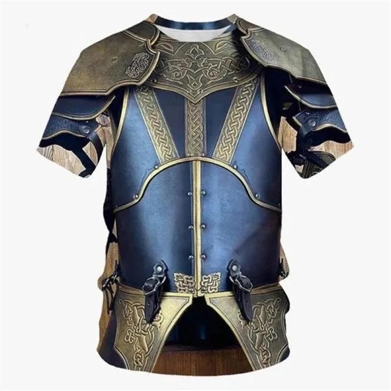 XXS-6XL Plus Size 3D Printed Armor T Shirt For Men Cosplay Pattern Tees Casual Retro Round Neck Short Sleeve T-Shirts Loose Tops