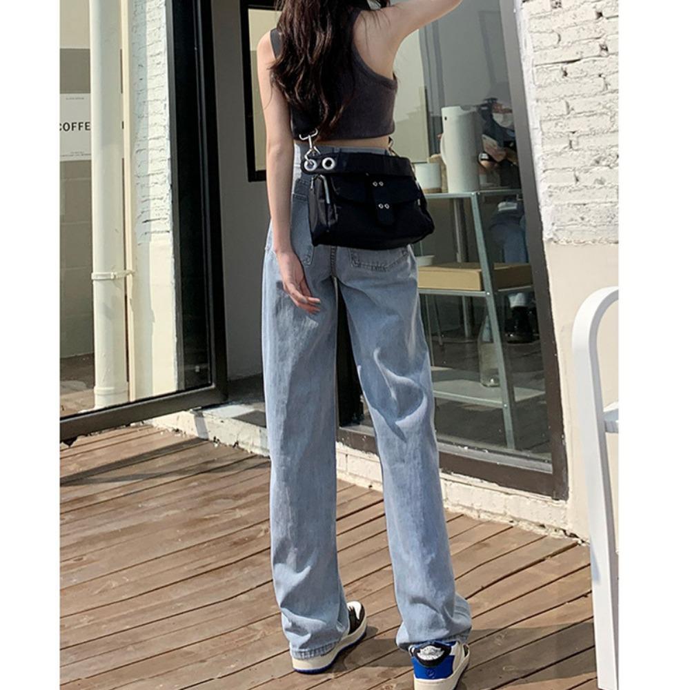 Personalized wide-leg loose jeans women's autumn and winter new high-waisted small vertical straight mopping jeans