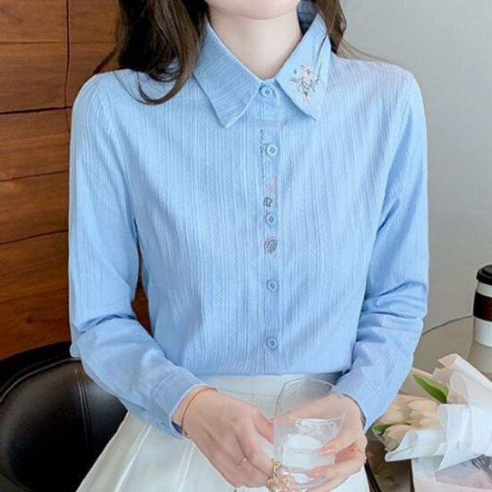 Navava Women Long Sleeve Shirt With Embroidery Point Nb3061