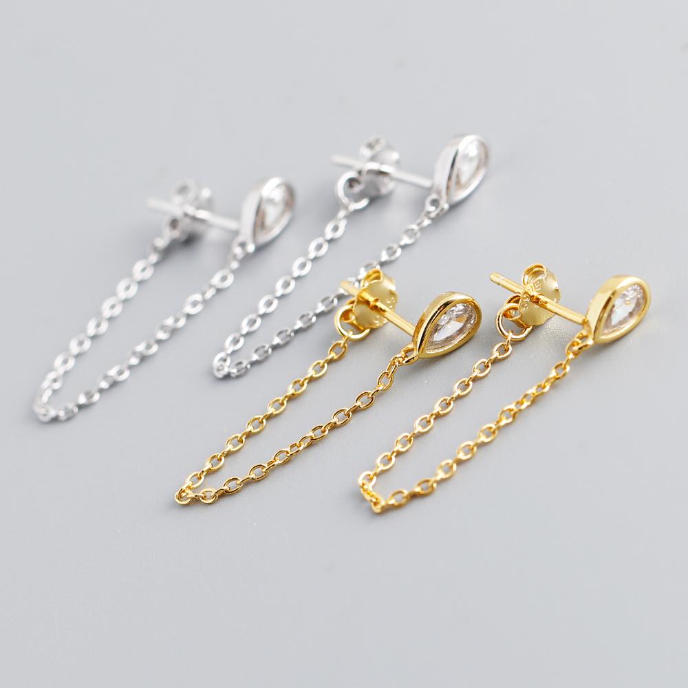 Ins 925 Sterling Silver Long Chain Tassel Oval Water Drop Gold Plated Stud Earrings Jewelry for Women