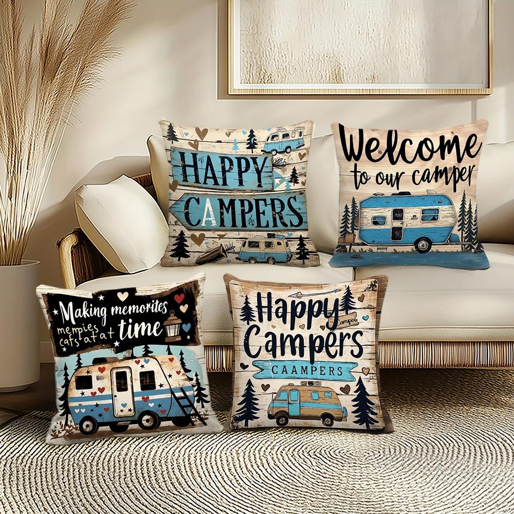 Campers' Paradise: Unique Decorative Pillow Covers with RV and Nature Designs Sofa Cushion Cover Home Room Decoration