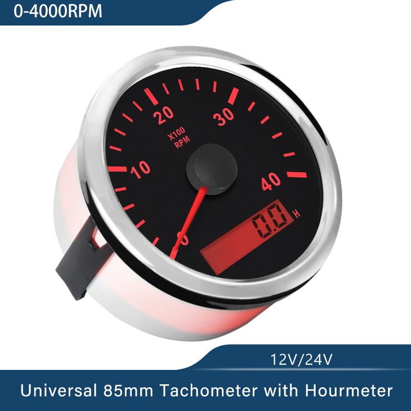 Universal 85mm Tachometer Engine RPM Gauge Set with Hourmeter for Car Boat Truck