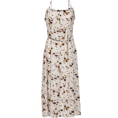 Women's 2025 Summer Romantic Floral Print Chain Belt Strappy Midi Dress
