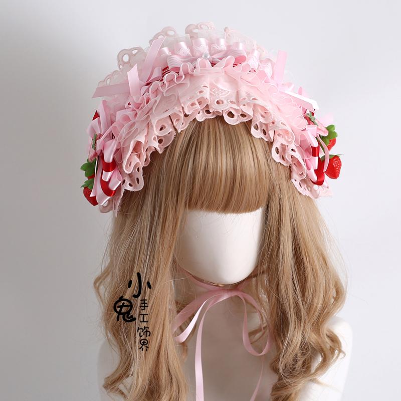 Original Striped Strawberry Headband Lolita Cake Top Hat Lolita Style Handmade Strawberry Sweetheart Sleeves Korean Accessories