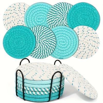 8-piece Cotton Woven Coaster Set with Bracket Used for Desktop Protection Table Decoration Restaurant Coffee Shop