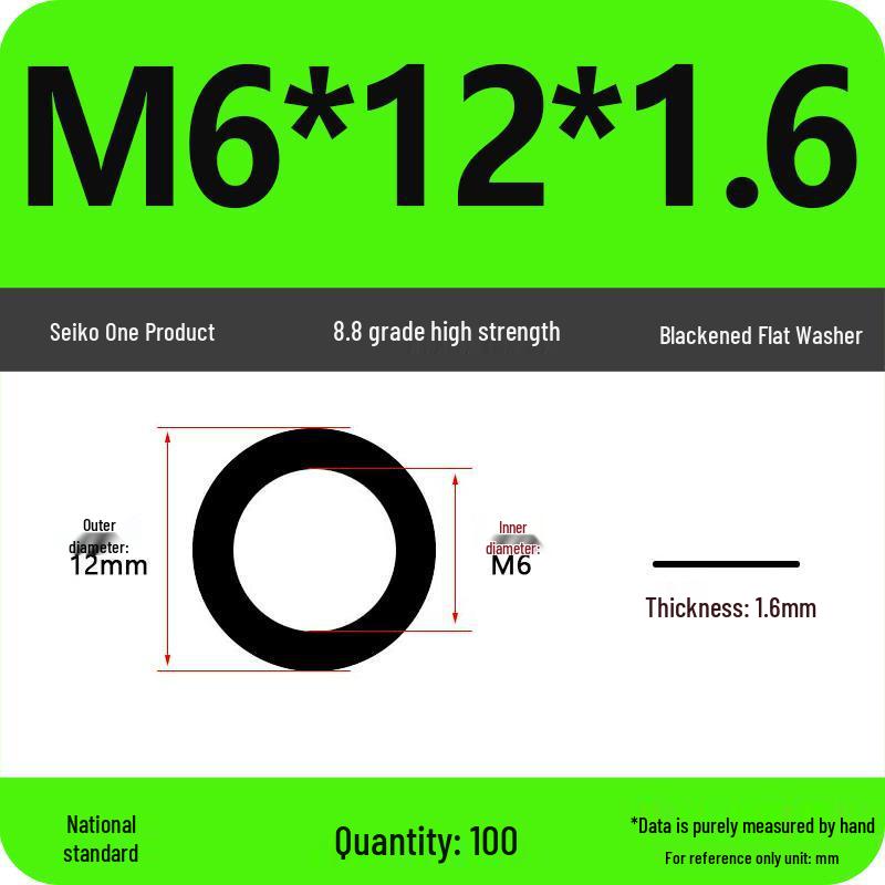 High-Grade Black Flat Metal Washer Gasket (Sizes: M3-M12, 8.8/12.9 Grade)