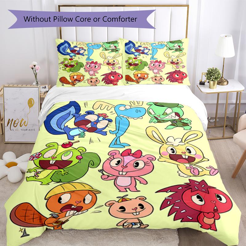 3pcs Happy Tree Friends4 Pattern Bedding Set Duvet Cover Set Includes Duvet Cover &pillowcases, Perfect All Season Bedroom Decoration & Gift