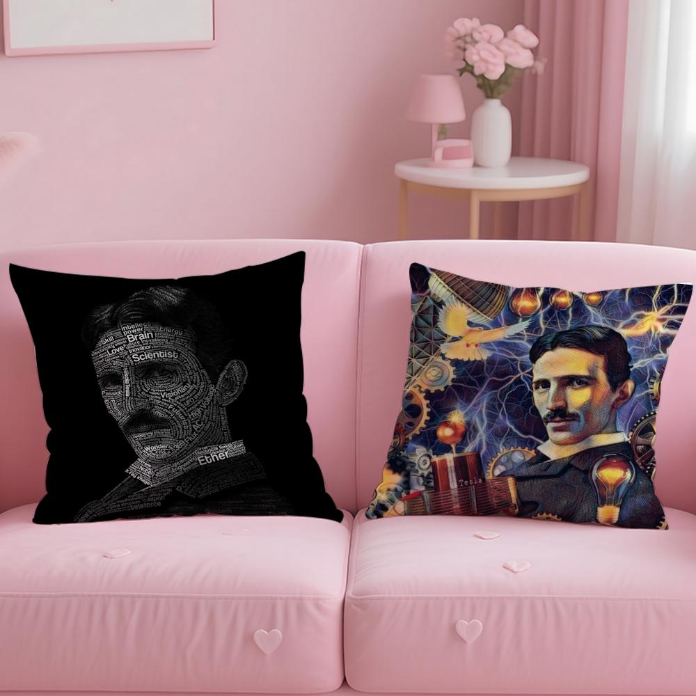 classic scientist Nikola Tesla Cushion Cover Soft EasyWash Pillow Case Versatile for Couch Bed Travel and Office