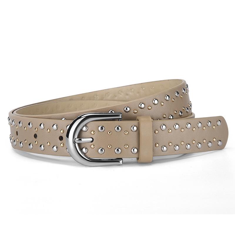 

Модный женский кожаный пояс-корсет на талию с бусинами и пряжкой-булавкой - Модный аксессуар в западном стиле 107*2.8 cm хаки