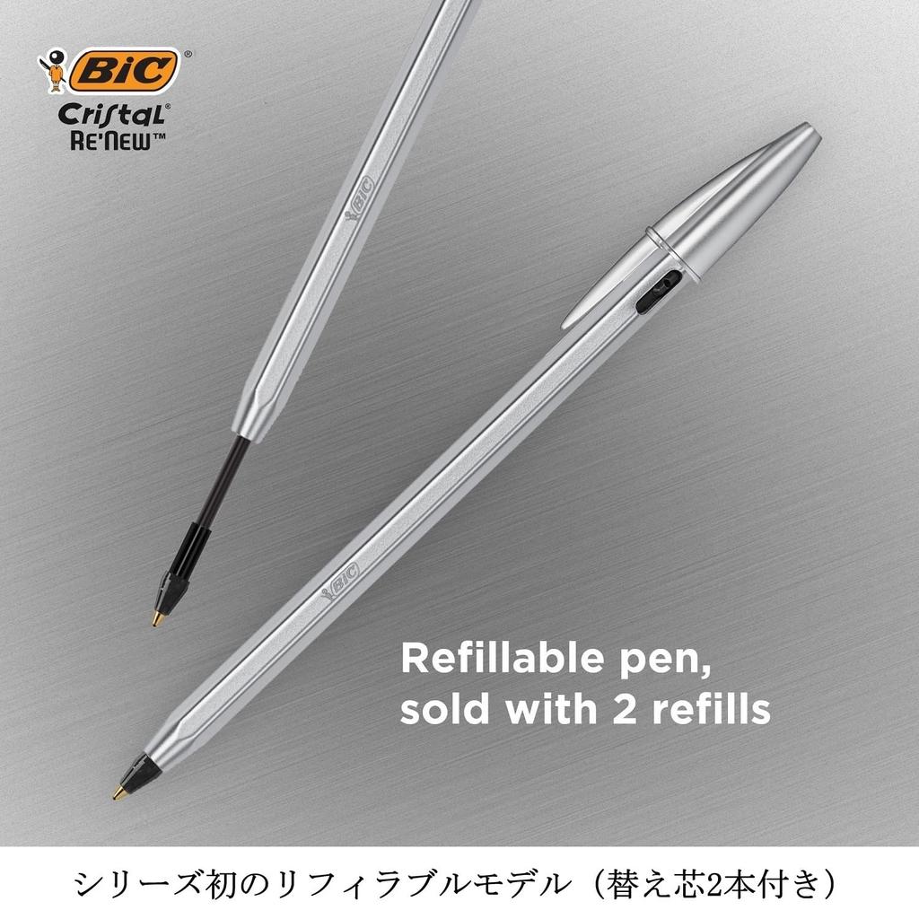 Bic Japan Bic Crystal Black Ballpoint Pen with 2 Refills Re'New 1.0 (CRBLK-3P)