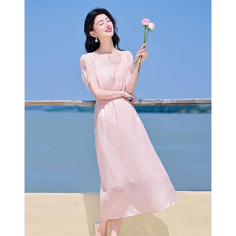 2025 Summer Tencel Blend Lace Square Neck A-Line Midi Dress