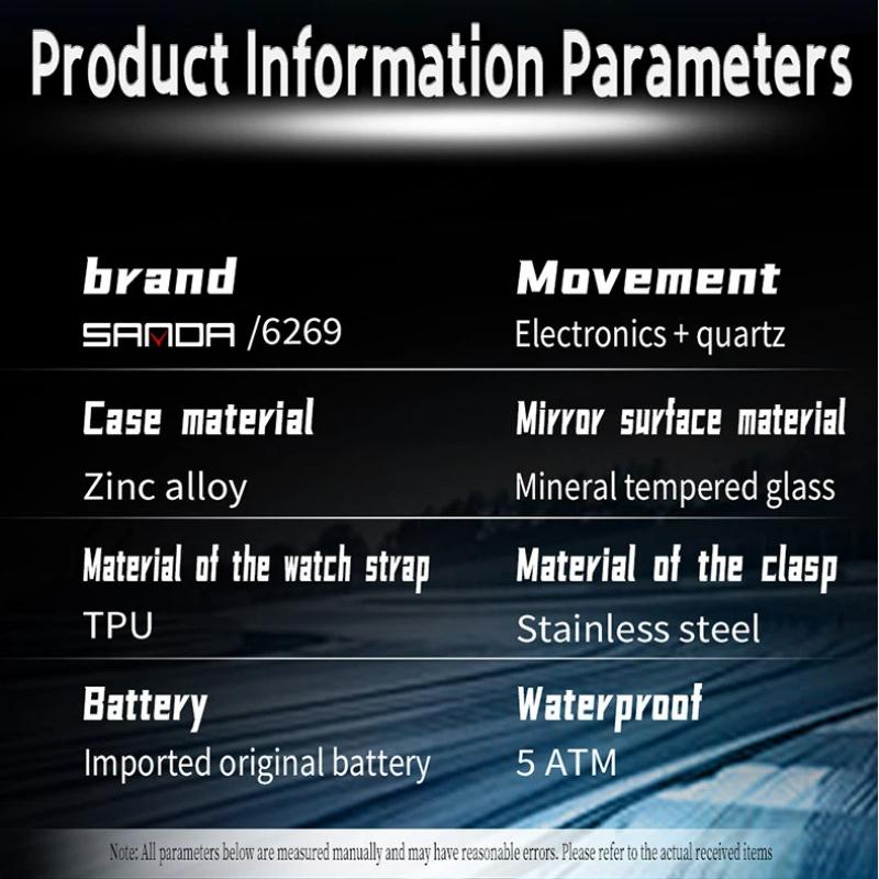 SANDA Luxury Men Electronic Quartz Watch Chronograph Double Display Waterproof Man Digital Wristwatch Military Sport Male Clock