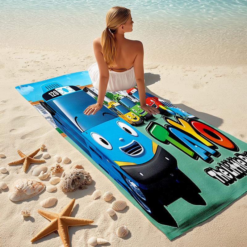 1pc Tayo The Little Bus1 Beach Towel, Comfortable and Thick, and Swimming/Bath/Picnic/Camping Towel, Suitable for Seaside Beaches