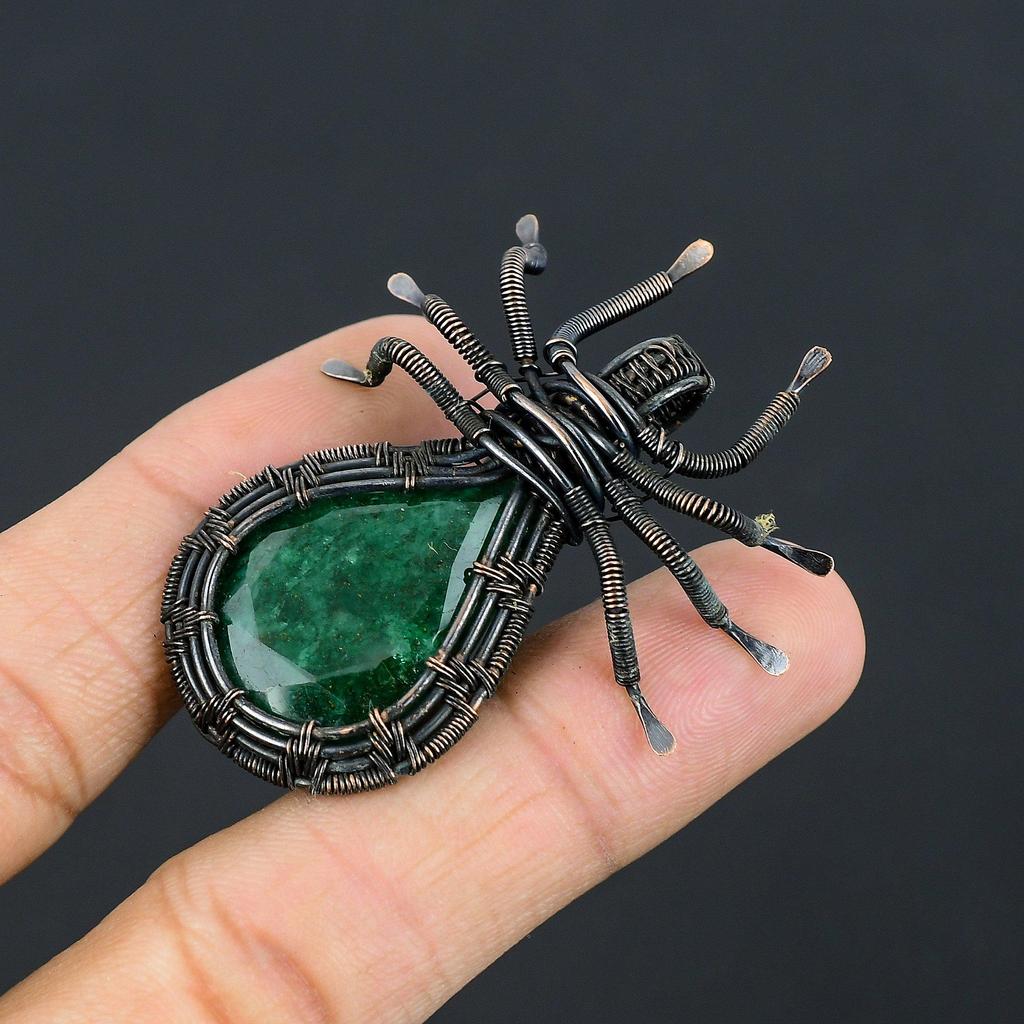 Emerald Pendant, 999 Copper Wire Wrapped Pendant Gemstone Jewelry, Handmade Pendant Amazing Jewelry, Gift For Her