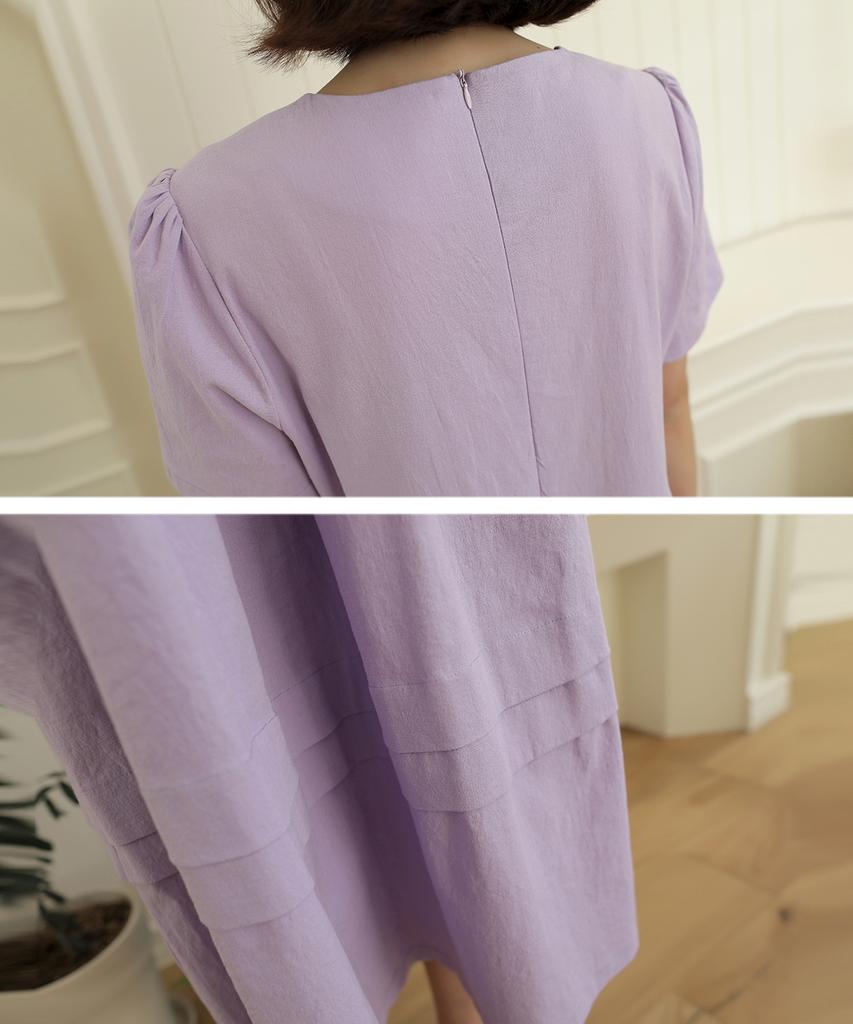Ppaeppae V-Neck Fine Pleated Medium-Length Linen Dress