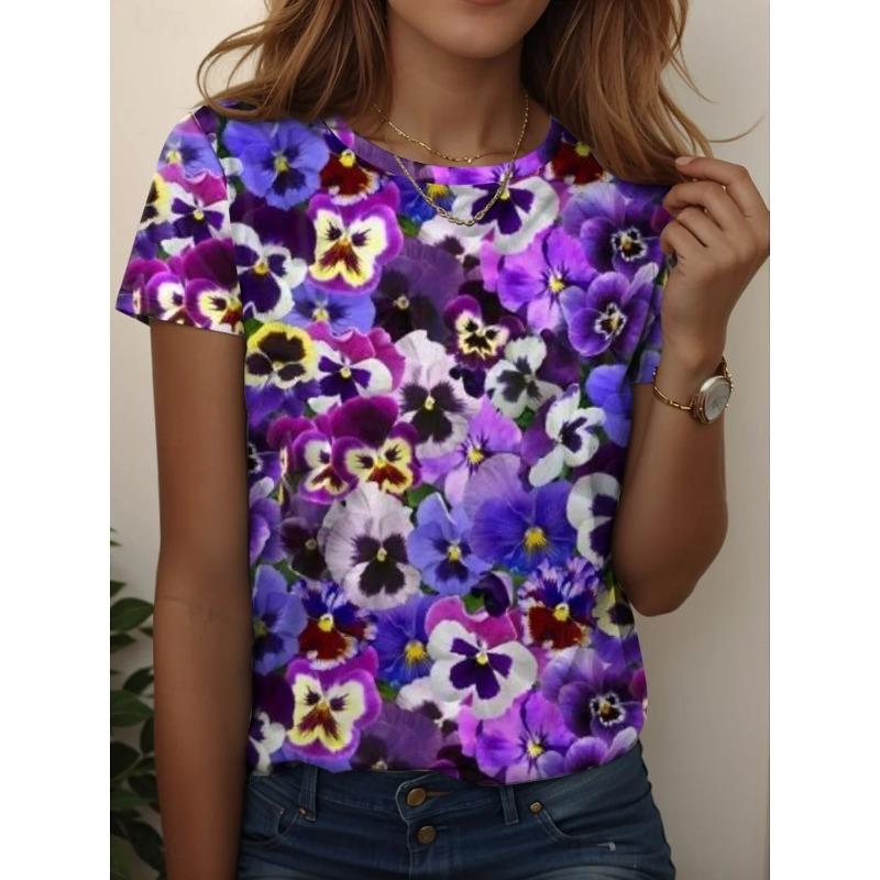

Літні футболки з круглим вирізом, 3D-принтом, квітковим графічним малюнком, модні повсякденні жіночі футболки з коротким рукавом 6XL