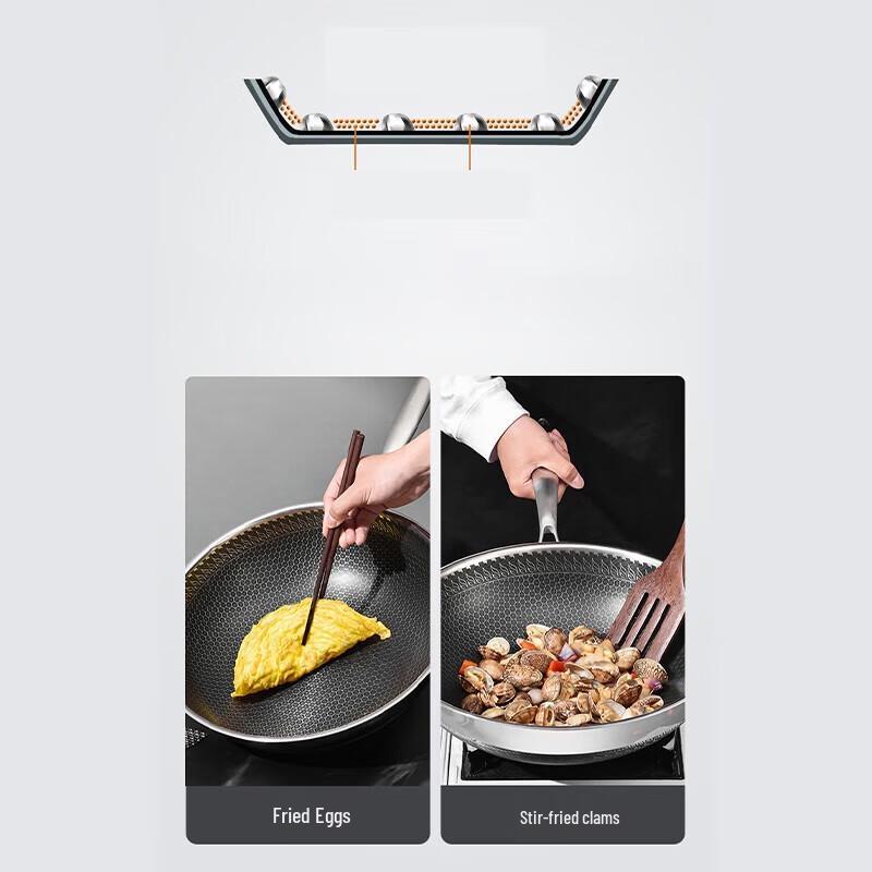 Shangheng 316L Stainless Steel Honeycomb Non-Stick Wok