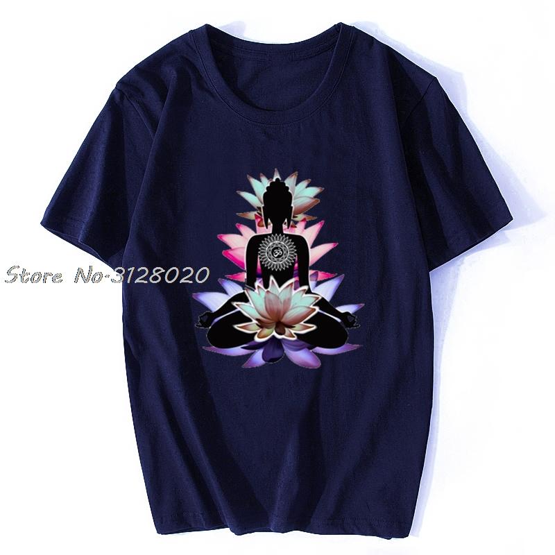 Womens White TShirt Zen Buddha Lotus Flower Spiritual Meditation Yoga Men Cotton TShirt Tees Tops Streetwear Harajuku