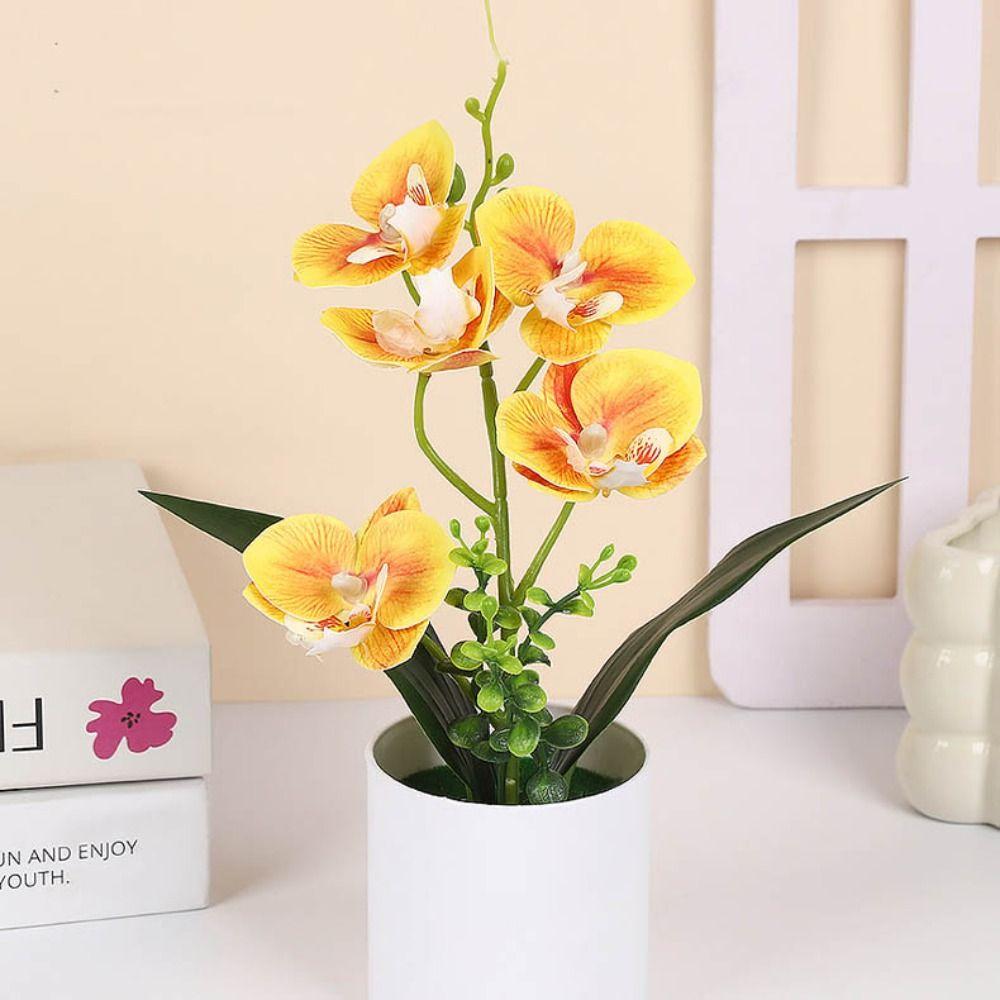 Multicolor Simulation Bonsai Accessories Faux Phalaenopsis Potted  Home Office Decoration