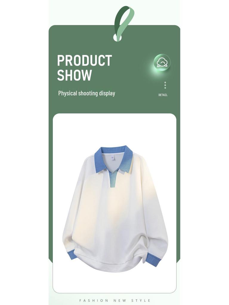 Men's Autumn Spliced Trendy Long-Sleeve Shirt Collar Sweatshirt