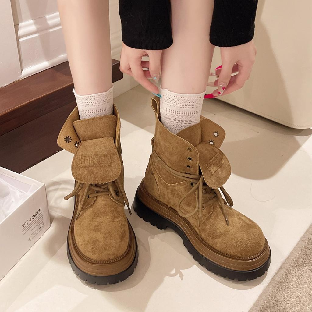 Retro Matte Leather Martin Boots Women's 2025 New Autumn and Winter Versatile British Style Straps Heightening Tooling Boots Short Boots Women