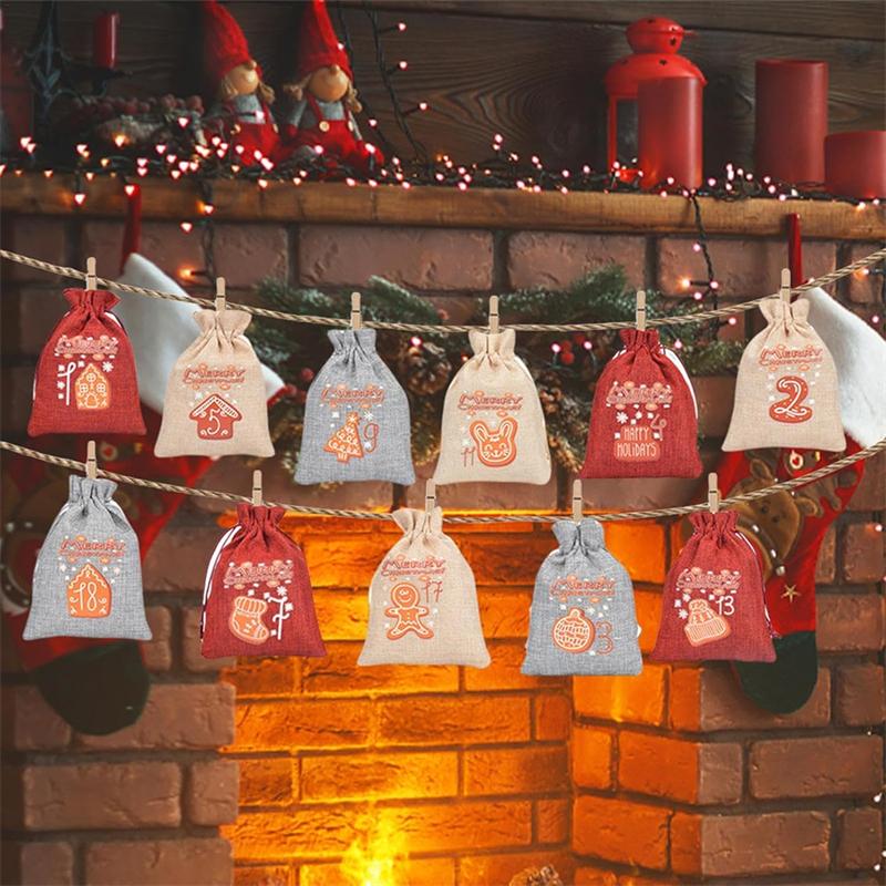 Christmas Advent Calendar Bags 24 Days Hanging Countdown Calendar Bags Christmas Drawstring Gift Bags
