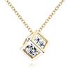 stainless steel Yellow Gold Color Cube Stone Pendant Necklace Shining Pink Crystal Jewelry Amethyst Women's Trendy Necklace