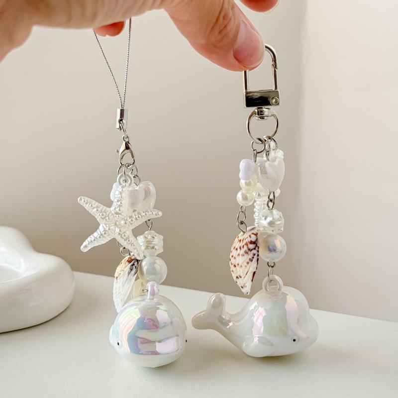 1Pcs Ocean Whale Keychain Starfish Shell Charm Pendant Keyring Jewelry For Girl Women Gift Bag Decoration