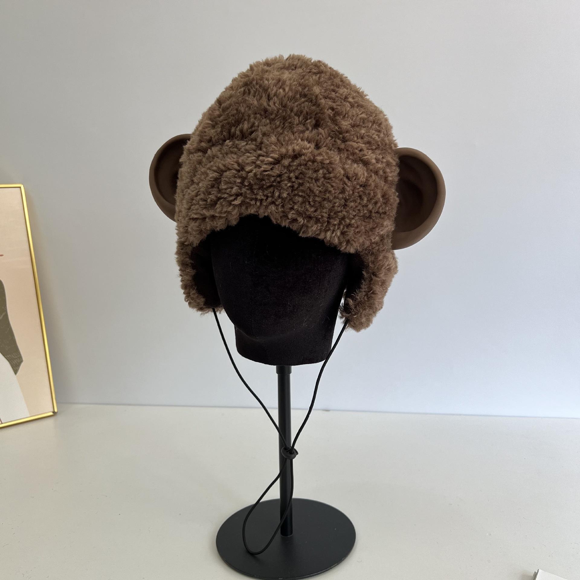 

Милые шапки с обезьяньими ушками для мужчин и женщин, чтобы согреться осенью и зимой, плюшевая шапка-ушанка в стиле Лэй Фэн, зеленая, из искусственной овечьей шерсти, с защитой для ушей, шапка-пуловер, тренд M（56-58cm） темно-коричневого