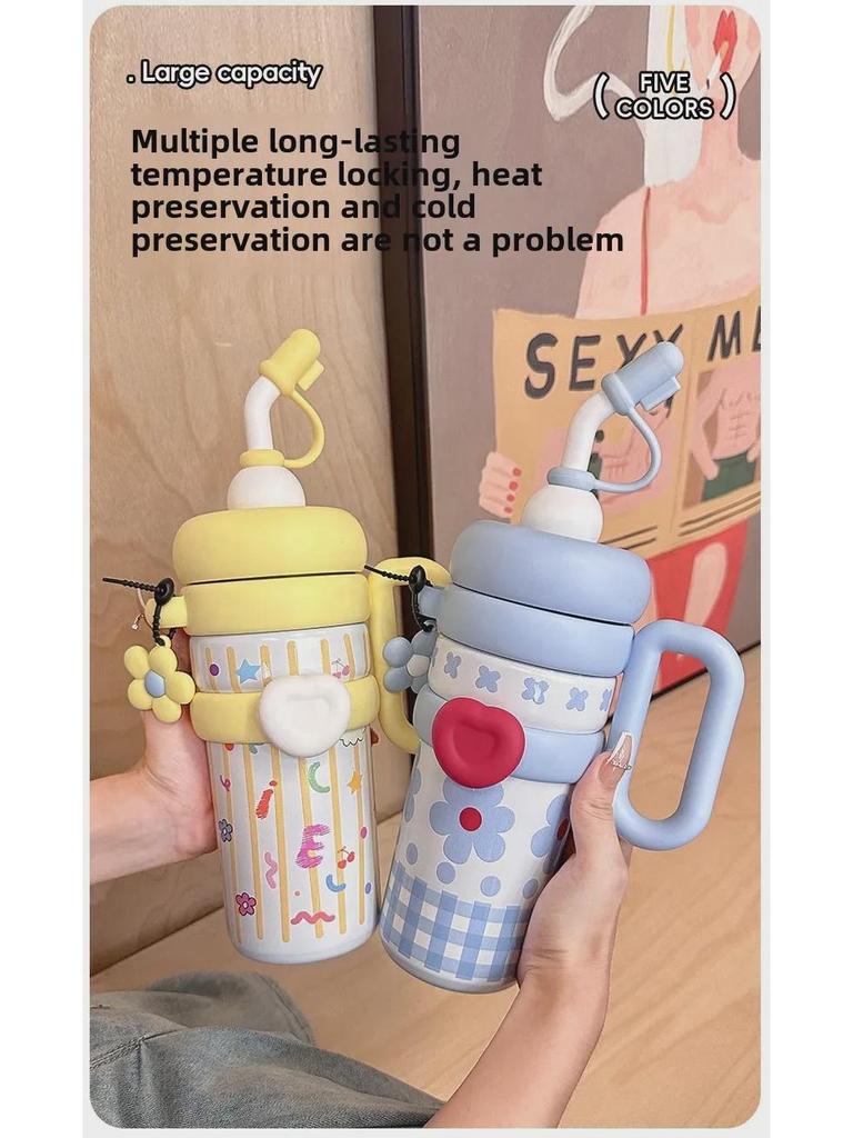 Termosmugg i rostfritt stål: Dam 2024 års utgåva - Kontor med stor kapacitet & Barns sugrörsiskopp