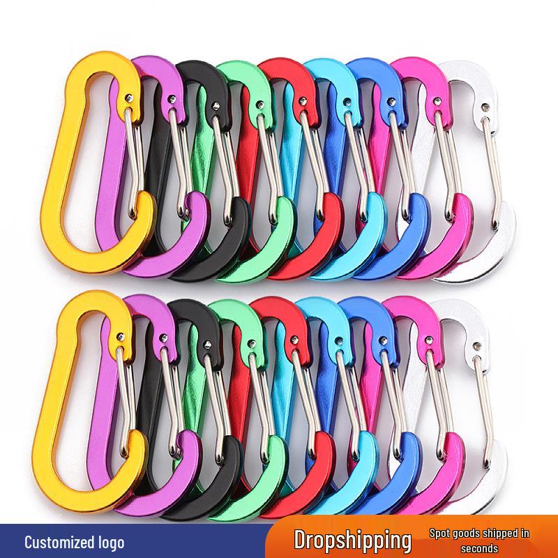 Multicolor Aluminum Alloy No. 5 Gourd-shaped Carabiner for Backpack Water Bottle with Flattened Spring Buckle