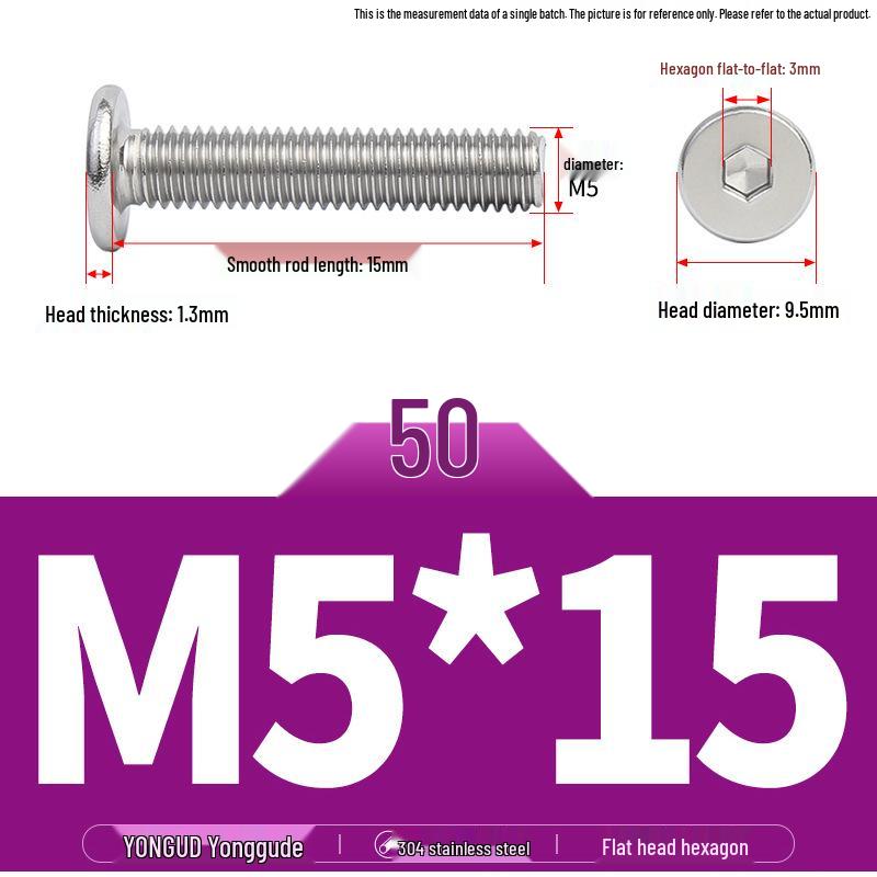 304 Stainless Steel Ultra-Thin Flat Head Hex Socket Bolt, M2-M12