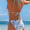 1011 New Bikini Two-piece Set European and American Neck Strap Sexy Swimsuit Printed Swimsuit Set