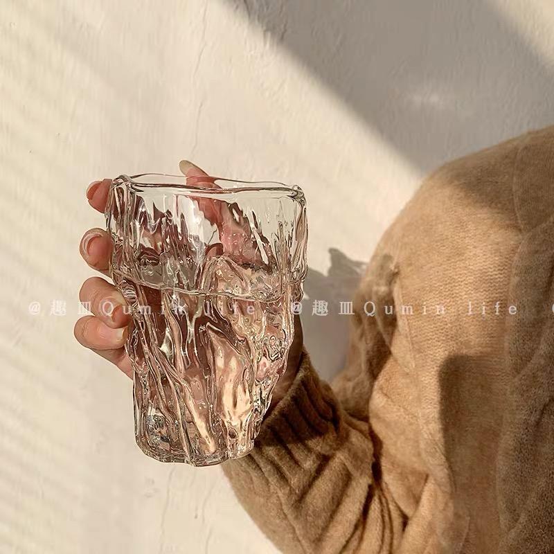 Glass Water Cup Twist Fold Cup Household Unique Fruit Juice Tea Cup Lovely Beer Cup Ins Style Advanced Simple Korean Milk Cup