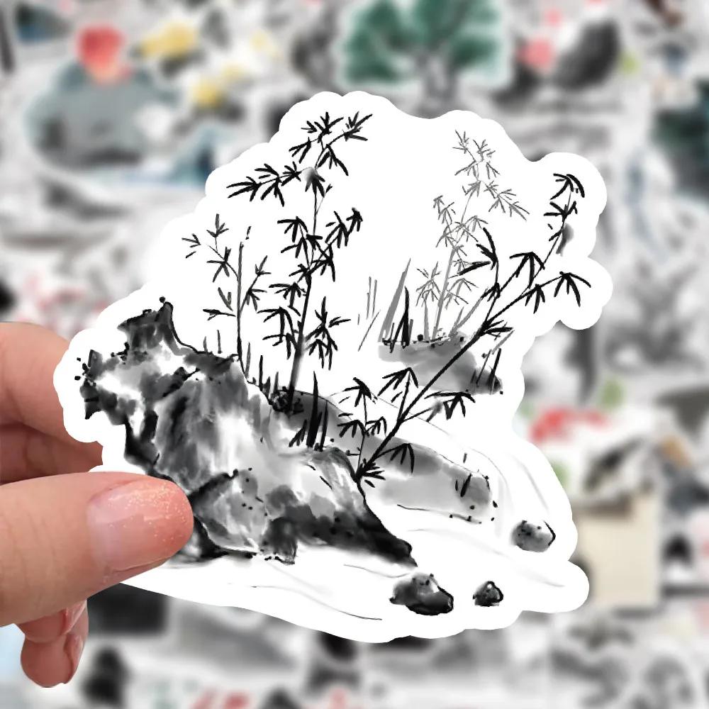 63PCS Ancient Style Ink Wash Stickers - Elegant Chinese Art for Decorating Notebooks, Phones & DIY Projects AnimeWorlds Store