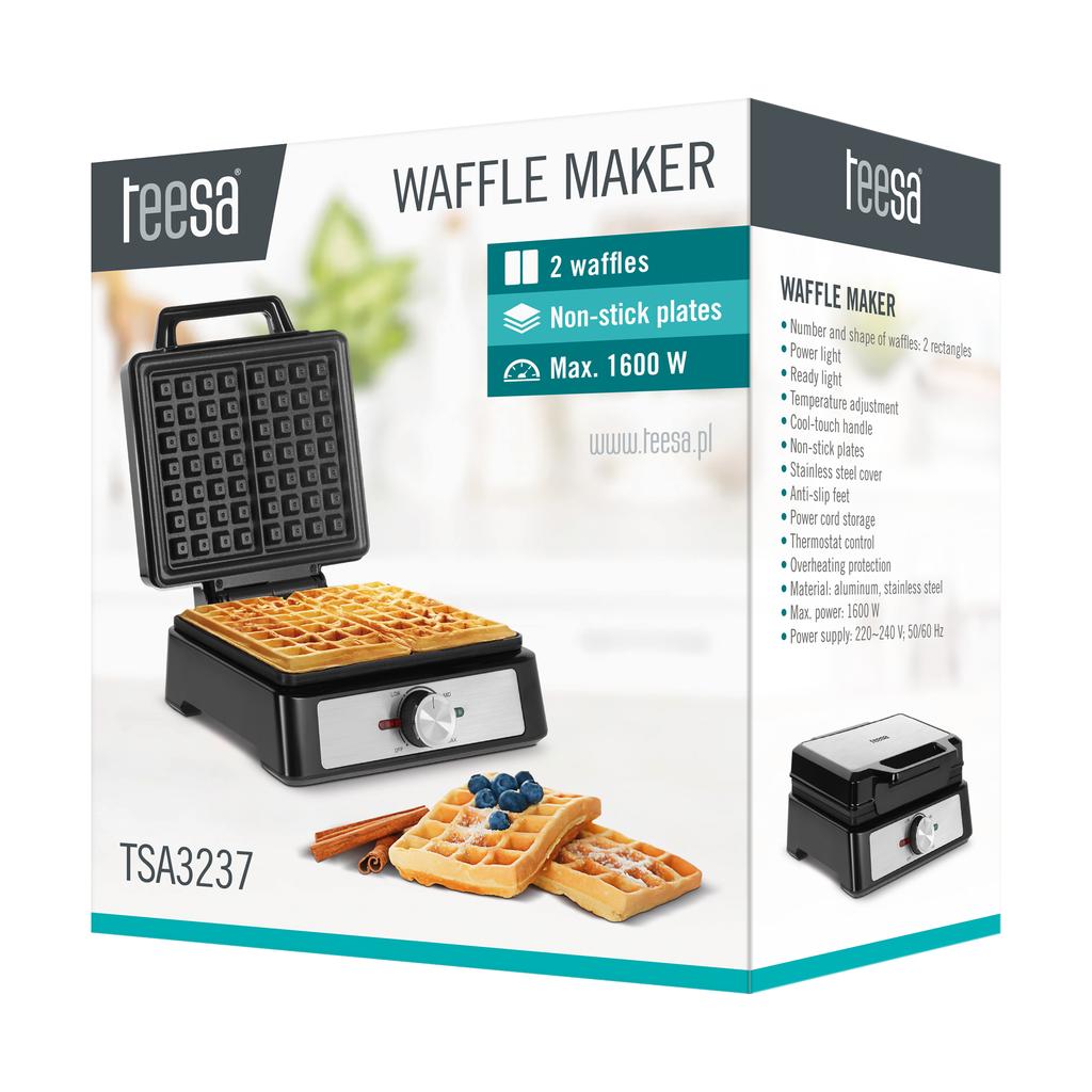 Waffle maker with 2 waffles, 1600W, stainless steel, power regulation, Teesa