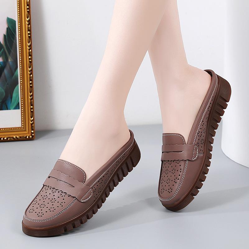 

Women s half slippers summer breathable non-slip casual single shoes a stirrups soft bottom flat shoes 44