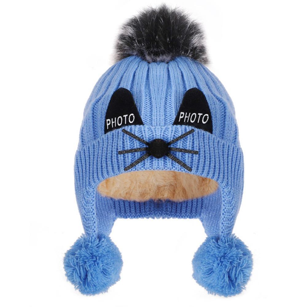 

Thickned Warm Hat Cartoon Cat Knitted Hat Fashion Ear Protection Caps Winter синій