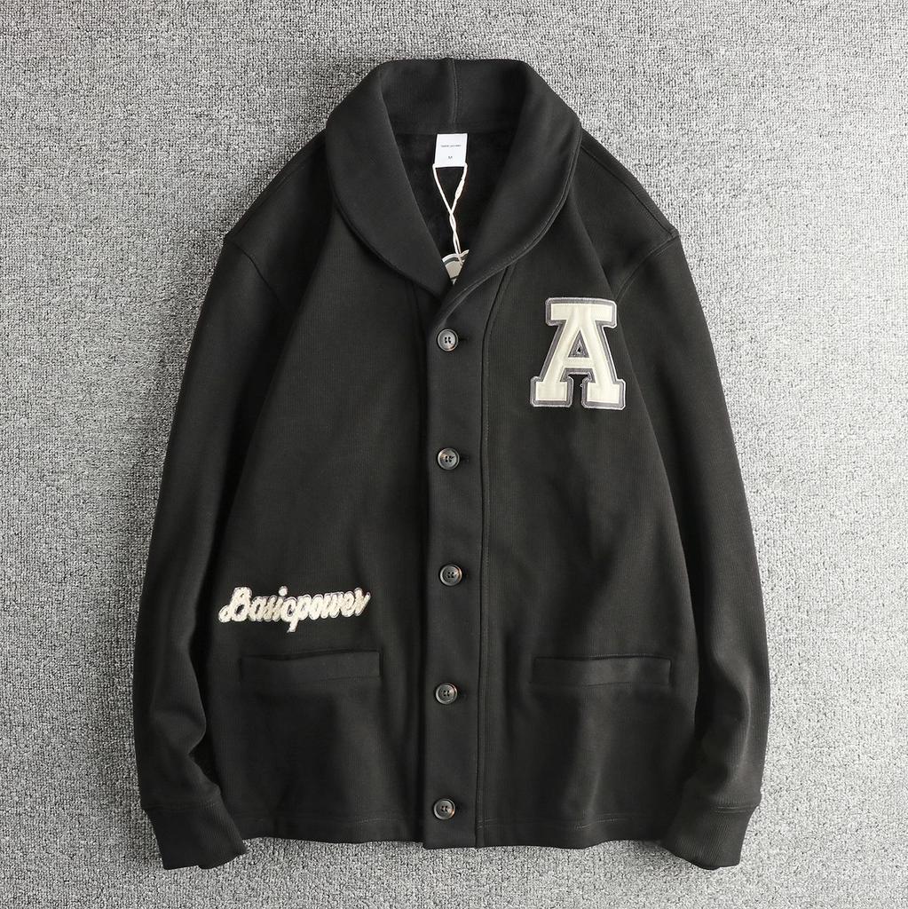 Men's Velvet Embroidered Mandarin Collar Hoodie Jacket - Heavyweight, Warm, High Street Style