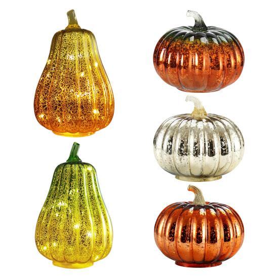 Glass Pumpkin Light Battery Powered LED Light-up Pumpkin Lantern for Halloween Fall Thanksgiving Desk Decor