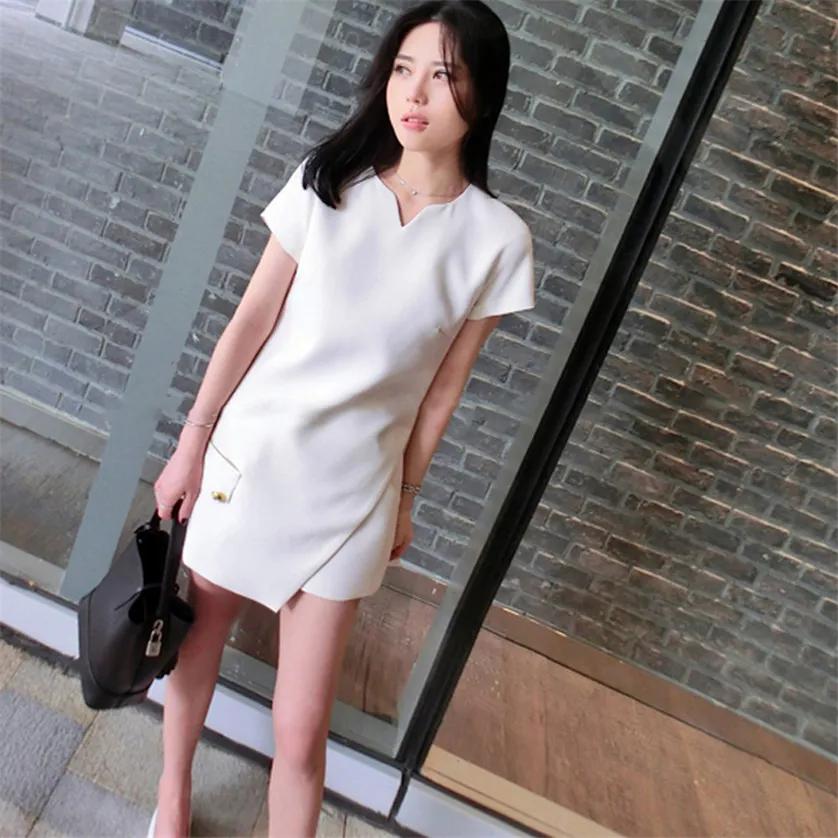 Women's Summer Ageing Set Solid Color V-neck Irregular Top + Skirt Temperament Two-piece Set