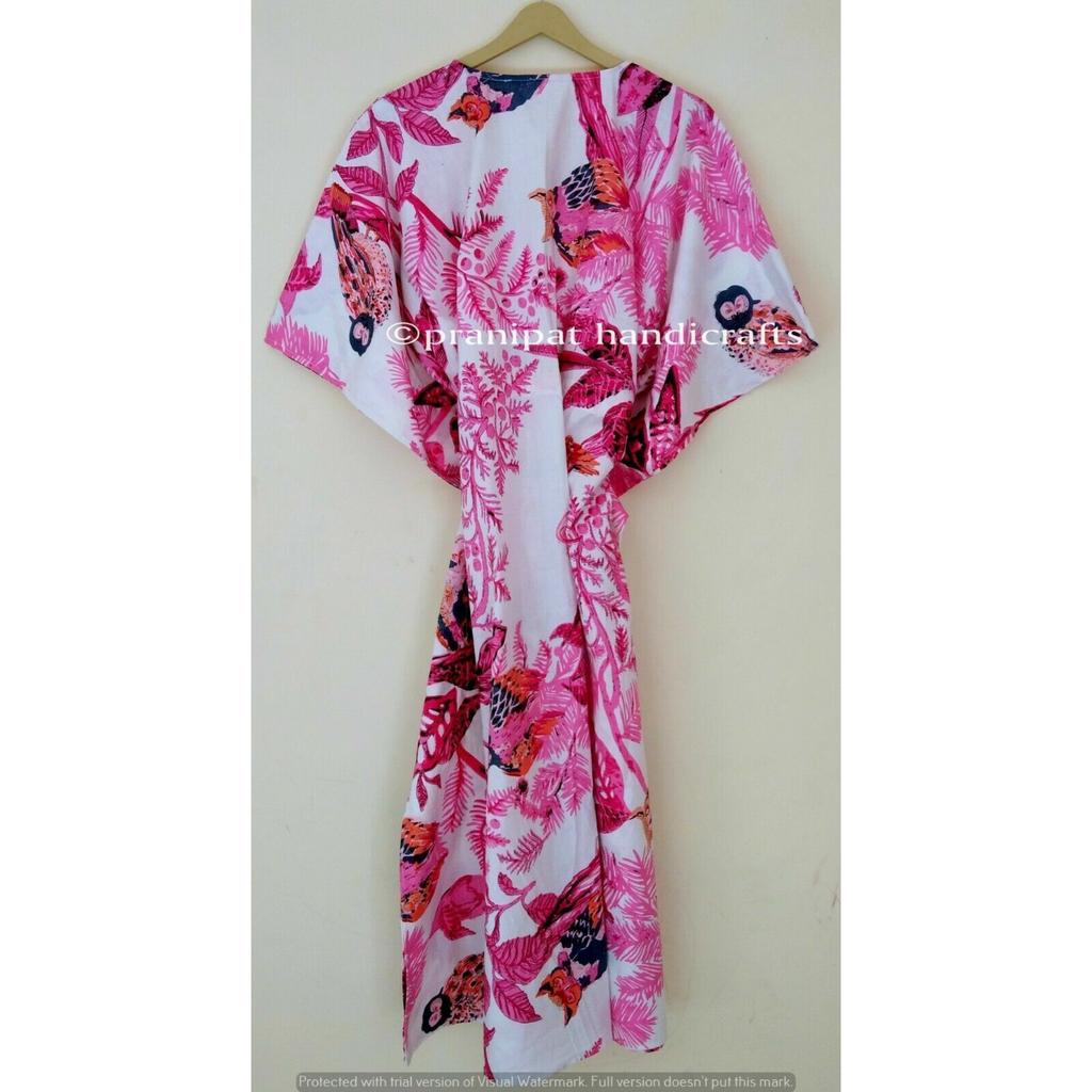 Indisch Rosa Lang Eulen-Print Baumwolle Übergröße Maxi Damen Überwurf Kaftan Kleid CKFTN-SCRN-FULL-BUYIT-057