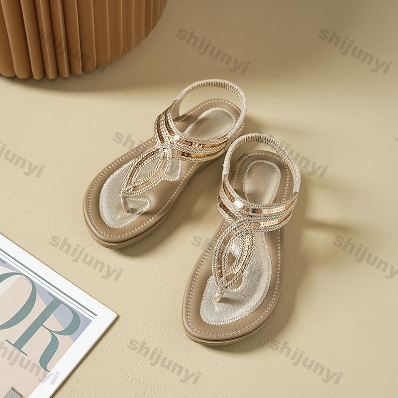 Women's Flats 2025 Summer Fashion Outdoor Non Slip Clip Toe Roman Sandals Lightweight Comfortable Breathable Luxury Casual Shoes